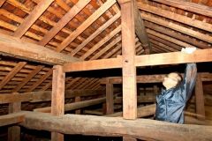母屋の小屋裏の状況を確認する委員会関係者
