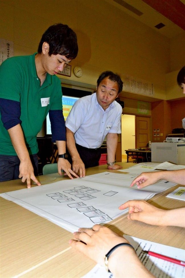 【写真】ゲーム通し災害時の対応訓練 池田中の教員