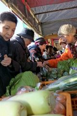 来場客でにぎわった地場産野菜の直売(23日午前10時20分ごろ)