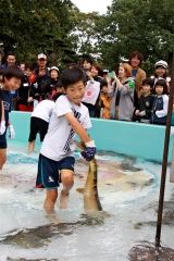 秋サケつかみ取りに歓声　大樹・柏林公園まつり 5