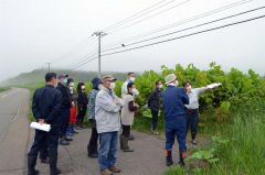 オタフンベチャシを視察する一行。右が持田学芸員