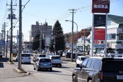 無印良品に入店するため、右折や左折待ちする車が多く、国道はやや混雑した（８日午前１０時ごろ）