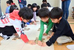 百人一首を楽しむ子どもたち（９日午前１０時半ごろ、帯広市光南福祉センターで。金野和彦撮影）