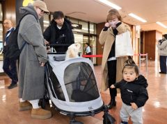 とかち帯広空港で、久々の再会を喜ぶ乗客ら（２８日午前９時ごろ、長尾悦郎通信員撮影）