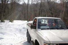 車で山林を見回るハンター