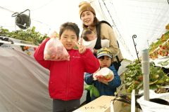 イチゴの収穫を楽しんだ親子連れ