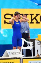 女子８００メートル自由形決勝に挑む蝦名愛梨（金野和彦撮影）