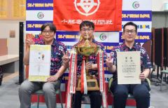 Ａクラス優勝の北王コンサルタント。（左から）野理英仁、清水一宏、福西重了