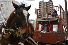 子どもたちを乗せて昼間に運行した馬車ＢＡＲ（５日、須貝拓也撮影）