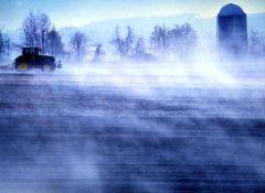幻想的な農作業風景　士幌町の畑で蒸気霧　土と空気の温度差