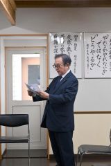 復興支援隊に激励の言葉を述べる阿部利典社長