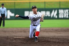 【決勝・帯大谷－帯三条】帯大谷の３番手として登板した市村凪投手（須貝拓也撮影）