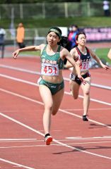 【女子１００メートル】１２秒５３で優勝した槙杏奈（帯南商）