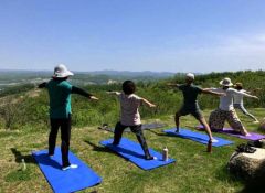 コヤラボ陵雲荘で絶景ヨガ＆カフェを満喫する参加者