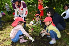 園児も参加して返却ツリーを植樹　広尾