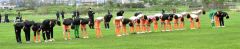試合終了後、最後の１秒まで応援してくれた仲間や家族へあいさつをする帯北の選手たち