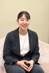 本紙のインタビューで、五輪への思いを語る永原和可那選手（金野和彦撮影）