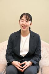 本紙のインタビューで、五輪への思いを語る永原和可那選手（金野和彦撮影）