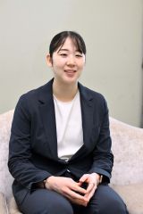 本紙のインタビューで、五輪への思いを語る永原和可那選手（金野和彦撮影）