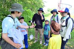 捕まえた虫について斎藤さんから説明してもらう参加者