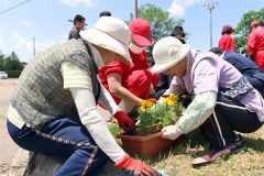 更別農業高校生とコミュニティナースが花植え 2