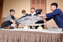 マグロ解体にくぎ付け 北海道ホテルで納涼祭 3