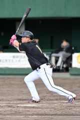【1回戦・ミスターラック-星原運送・鹿児島】ミスターラックは3回1死で山ノ内悠輔が左越え三塁打を放つ(7日、須貝拓也撮影)