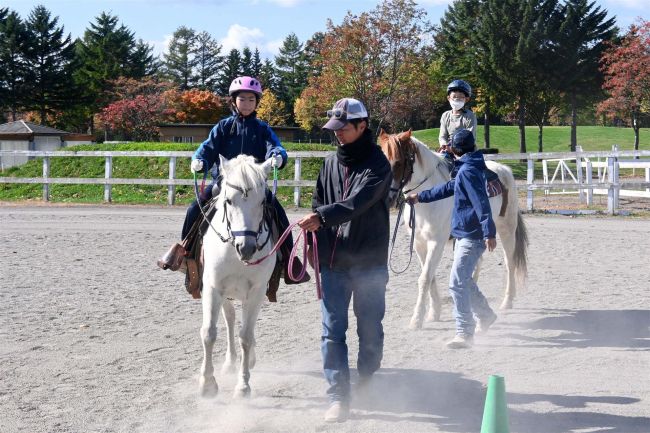 馬とのふれ合い楽しむ 鹿追ライディングパークで飼育体験