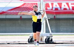 【U16女子円盤投げ・決勝】29メートル23を投げ、13位の佐藤希夢(本別中3年)の力強い投てき