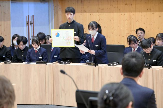 「教室の机の天板広げて」　タブレット置くとスペース狭い　中札内中生徒が模擬議会で提案